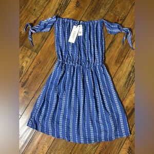 EXIST Blue Tie Strap Smocked Mini Dress Size L NWT